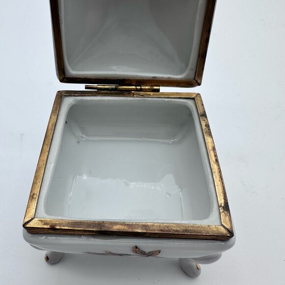 VTG Kalk German Golded Flower Porcelain Trinket Handmade Box C1955 Footed *READ - Picture 14 of 16